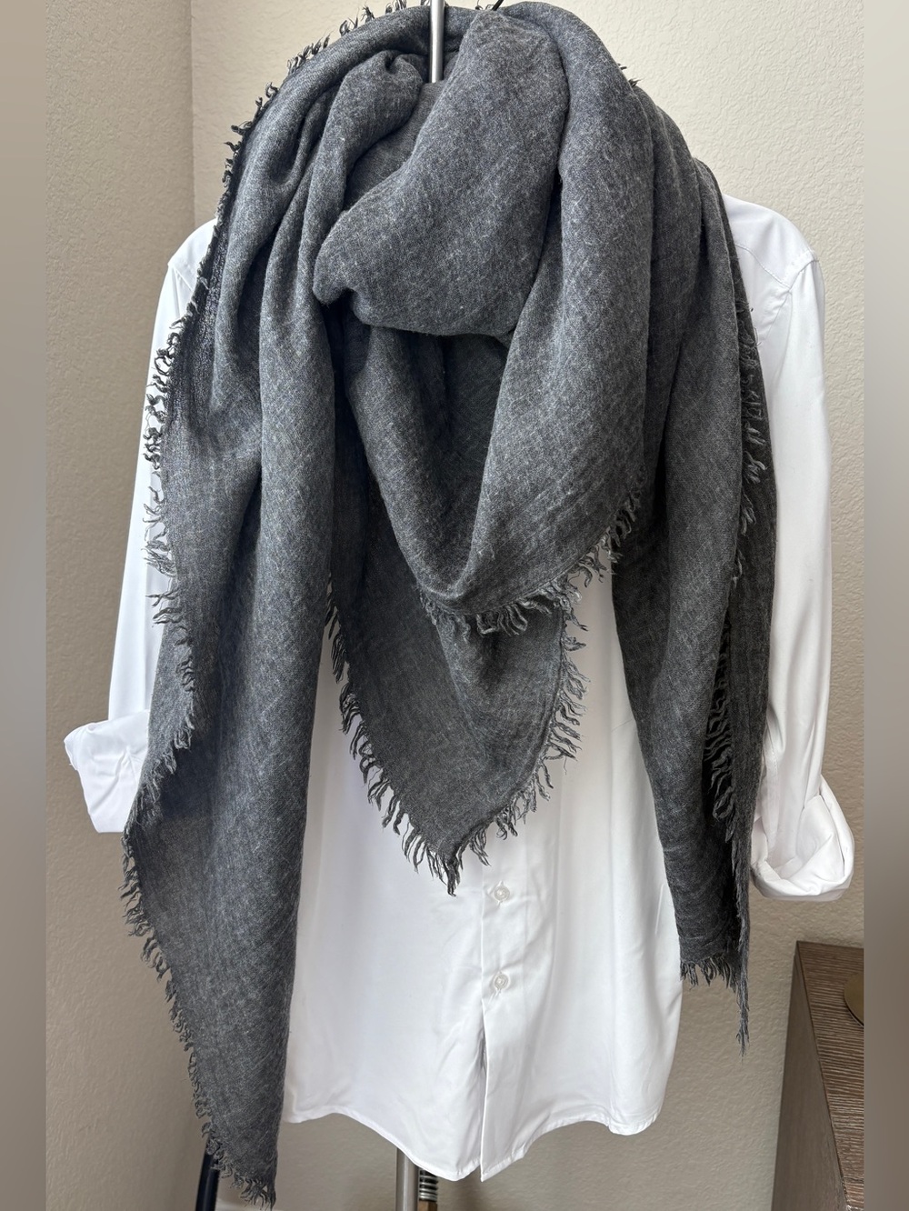 EUC Luxury Wool Blend Silvery Gray Oversized Scarf